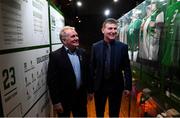 13 February 2020; Former Republic of Ireland international Ray Houghton, left, and Republic of Ireland U21 manager Stephen Kenny during the National Football Exhibition Launch at the County Museum in Dundalk, Co Louth. The Football Association of Ireland, Dublin City Council and The Department of Transport, Tourism and Sport have joined forces to create a National Football Exhibition as part of the build up to Ireland’s Aviva Stadium playing host to four matches in the UEFA EURO 2020 Championships in June. The Exhibition is a celebration of Irish football and 60 Years of the European Championships. The Exhibition will be running in the County Museum, Dundalk, Co. Louth from February 14th – 29th. Photo by Stephen McCarthy/Sportsfile