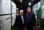 13 February 2020; Former Republic of Ireland international Ray Houghton, left, and Republic of Ireland U21 manager Stephen Kenny during the National Football Exhibition Launch at the County Museum in Dundalk, Co Louth. The Football Association of Ireland, Dublin City Council and The Department of Transport, Tourism and Sport have joined forces to create a National Football Exhibition as part of the build up to Ireland’s Aviva Stadium playing host to four matches in the UEFA EURO 2020 Championships in June. The Exhibition is a celebration of Irish football and 60 Years of the European Championships. The Exhibition will be running in the County Museum, Dundalk, Co. Louth from February 14th – 29th. Photo by Stephen McCarthy/Sportsfile