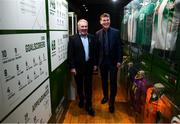 13 February 2020; Former Republic of Ireland international Ray Houghton, left, and Republic of Ireland U21 manager Stephen Kenny during the National Football Exhibition Launch at the County Museum in Dundalk, Co Louth. The Football Association of Ireland, Dublin City Council and The Department of Transport, Tourism and Sport have joined forces to create a National Football Exhibition as part of the build up to Ireland’s Aviva Stadium playing host to four matches in the UEFA EURO 2020 Championships in June. The Exhibition is a celebration of Irish football and 60 Years of the European Championships. The Exhibition will be running in the County Museum, Dundalk, Co. Louth from February 14th – 29th. Photo by Stephen McCarthy/Sportsfile