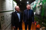 13 February 2020; Former Republic of Ireland international Ray Houghton, left, and Republic of Ireland U21 manager Stephen Kenny during the National Football Exhibition Launch at the County Museum in Dundalk, Co Louth. The Football Association of Ireland, Dublin City Council and The Department of Transport, Tourism and Sport have joined forces to create a National Football Exhibition as part of the build up to Ireland’s Aviva Stadium playing host to four matches in the UEFA EURO 2020 Championships in June. The Exhibition is a celebration of Irish football and 60 Years of the European Championships. The Exhibition will be running in the County Museum, Dundalk, Co. Louth from February 14th – 29th. Photo by Stephen McCarthy/Sportsfile