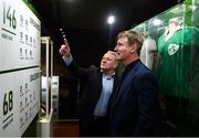 13 February 2020; Former Republic of Ireland international Ray Houghton, left, and Republic of Ireland U21 manager Stephen Kenny during the National Football Exhibition Launch at the County Museum in Dundalk, Co Louth. The Football Association of Ireland, Dublin City Council and The Department of Transport, Tourism and Sport have joined forces to create a National Football Exhibition as part of the build up to Ireland’s Aviva Stadium playing host to four matches in the UEFA EURO 2020 Championships in June. The Exhibition is a celebration of Irish football and 60 Years of the European Championships. The Exhibition will be running in the County Museum, Dundalk, Co. Louth from February 14th – 29th. Photo by Stephen McCarthy/Sportsfile