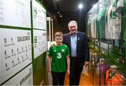 13 February 2020; Former Republic of Ireland international Ray Houghton with Shea Mulholland, age 12, from Portadown, Armagh, during the National Football Exhibition Launch at the County Museum in Dundalk, Co Louth. The Football Association of Ireland, Dublin City Council and The Department of Transport, Tourism and Sport have joined forces to create a National Football Exhibition as part of the build up to Ireland’s Aviva Stadium playing host to four matches in the UEFA EURO 2020 Championships in June. The Exhibition is a celebration of Irish football and 60 Years of the European Championships. The Exhibition will be running in the County Museum, Dundalk, Co. Louth from February 14th – 29th. Photo by Stephen McCarthy/Sportsfile