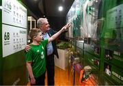 13 February 2020; Former Republic of Ireland international Ray Houghton with Shea Mulholland, age 12, from Portadown, Armagh, during the National Football Exhibition Launch at the County Museum in Dundalk, Co Louth. The Football Association of Ireland, Dublin City Council and The Department of Transport, Tourism and Sport have joined forces to create a National Football Exhibition as part of the build up to Ireland’s Aviva Stadium playing host to four matches in the UEFA EURO 2020 Championships in June. The Exhibition is a celebration of Irish football and 60 Years of the European Championships. The Exhibition will be running in the County Museum, Dundalk, Co. Louth from February 14th – 29th. Photo by Stephen McCarthy/Sportsfile