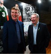 13 February 2020; Former Republic of Ireland international Ray Houghton, right, and Republic of Ireland U21 manager Stephen Kenny during the National Football Exhibition Launch at the County Museum in Dundalk, Co Louth. The Football Association of Ireland, Dublin City Council and The Department of Transport, Tourism and Sport have joined forces to create a National Football Exhibition as part of the build up to Ireland’s Aviva Stadium playing host to four matches in the UEFA EURO 2020 Championships in June. The Exhibition is a celebration of Irish football and 60 Years of the European Championships. The Exhibition will be running in the County Museum, Dundalk, Co. Louth from February 14th – 29th. Photo by Stephen McCarthy/Sportsfile