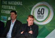 13 February 2020; Former Republic of Ireland player and manager Steve Staunton, right, and former Republic of Ireland international and current FAI Interim Deputy Chief Executive Niall Quinn during the National Football Exhibition Launch at the County Museum in Dundalk, Co Louth. The Football Association of Ireland, Dublin City Council and The Department of Transport, Tourism and Sport have joined forces to create a National Football Exhibition as part of the build up to Ireland’s Aviva Stadium playing host to four matches in the UEFA EURO 2020 Championships in June. The Exhibition is a celebration of Irish football and 60 Years of the European Championships. The Exhibition will be running in the County Museum, Dundalk, Co. Louth from February 14th – 29th. Photo by Stephen McCarthy/Sportsfile