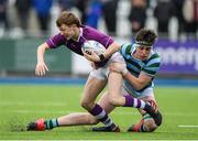 13 February 2020; Oisin Devitt of Clongowes Wood College is tackled by Max Merrin of St Gerards School during the Bank of Ireland Leinster Schools Senior Cup Second Round match between Clongowes Wood College and St Gerard's School at Energia Park in Dublin. Photo by Matt Browne/Sportsfile