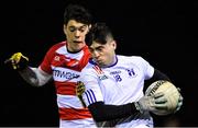 12 February 2020; Ben Finnegan of Mary Immaculate College Limerick in action against Rory Maguire of CIT during the Trench Cup Final match between Mary Immaculate College Limerick and CIT at Dublin City University Sportsgrounds in Glasnevin, Dublin. Photo by Piaras Ó Mídheach/Sportsfile