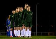 14 February 2020; Aoife Horgan of Republic of Ireland and her team-mates stand for the national anthem before the Women's Under-17s International Friendly between Republic of Ireland and Iceland at the RSC in Waterford United. Photo by Matt Browne/Sportsfile