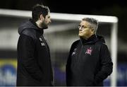 14 February 2020; Dundalk first team coach John Gill, right, with assistant head coach Ruaidhri Higgins ahead of the SSE Airtricity League Premier Division match between Dundalk and Derry City at Oriel Park in Dundalk, Louth. Photo by Ben McShane/Sportsfile