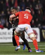 14 February 2020; Sibusiso Sithole of Isuzu Southern Kings is tackled by Billy Holland of Munster during the Guinness PRO14 Round 11 match between Munster and Isuzu Southern Kings at Irish Independent Park in Cork. Photo by Brendan Moran/Sportsfile