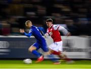 14 February 2020; Dean Clarke of St Patrick's Athletic in action against Tyreke Wilson of Waterford United during the SSE Airtricity League Premier Division match between St Patrick's Athletic and Waterford at Richmond Park in Dublin. Photo by Harry Murphy/Sportsfile