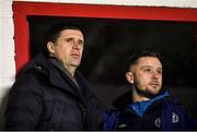 14 February 2020; Former Republic of Ireland international and current FAI Interim Deputy Chief Executive Niall Quinn, left, in attendance during the SSE Airtricity League Premier Division match between St Patrick's Athletic and Waterford United at Richmond Park in Dublin. Photo by Sam Barnes/Sportsfile