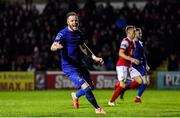 14 February 2020; Kevin O’Connor of Waterford United celebrates after scoring his side's first goal during the SSE Airtricity League Premier Division match between St Patrick's Athletic and Waterford at Richmond Park in Dublin. Photo by Harry Murphy/Sportsfile