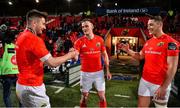 14 February 2020; Man of the Match John Hodnett of Munster, left, with team-mates Nick McCarthy and Dan Goggin after the Guinness PRO14 Round 11 match between Munster and Isuzu Southern Kings at Irish Independent Park in Cork. Photo by Brendan Moran/Sportsfile