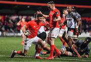 14 February 2020; Shane Daly of Munster, left, celebrates with team-mate Nick McCarthy after scoring their side's tenth try during the Guinness PRO14 Round 11 match between Munster and Isuzu Southern Kings at Irish Independent Park in Cork. Photo by Brendan Moran/Sportsfile