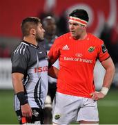 14 February 2020; Alandre van Rooyen of Isuzu Southern Kings, left, and Billy Holland of Munster after the Guinness PRO14 Round 11 match between Munster and Isuzu Southern Kings at Irish Independent Park in Cork. Photo by Brendan Moran/Sportsfile