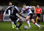 14 February 2020; Daniel Kelly of Dundalk gets past Danny Lupano of Derry City during the SSE Airtricity League Premier Division match between Dundalk and Derry City at Oriel Park in Dundalk, Louth. Photo by Ben McShane/Sportsfile