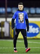 14 February 2020; Darragh Leahy of Dundalk wears a t-shirt featuring the picture of the late Daragh McNally, who passed away in November aged 11, prior to the SSE Airtricity League Premier Division match between Dundalk and Derry City at Oriel Park in Dundalk, Louth. Photo by Ben McShane/Sportsfile