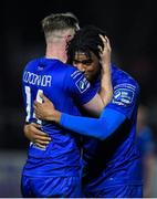 14 February 2020; Akinwale Odimayo, left, and Kevin O’Connor of Waterford United embrace following the SSE Airtricity League Premier Division match between St Patrick's Athletic and Waterford at Richmond Park in Dublin. Photo by Sam Barnes/Sportsfile