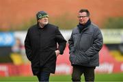 15 February 2020; Fran Gavin, FAI Director of Competitions, left, and FAI Director of Communications Cathal Dervan prior to the SSE Airtricity League Premier Division match between Bohemians and Shamrock Rovers at Dalymount Park in Dublin. Photo by Seb Daly/Sportsfile