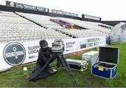 15 February 2020; A camera operator de-rigs after television coverage was cancelled prior to the SSE Airtricity League Premier Division match between Bohemians and Shamrock Rovers at Dalymount Park in Dublin. Photo by Stephen McCarthy/Sportsfile