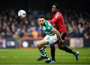 15 February 2020; Roberto Lopes of Shamrock Rovers in action against Andre Wright of Bohemians during the SSE Airtricity League Premier Division match between Bohemians and Shamrock Rovers at Dalymount Park in Dublin. Photo by Stephen McCarthy/Sportsfile