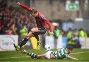 15 February 2020; Kris Twardek of Bohemians is tackled by Lee Grace of Shamrock Rovers during the SSE Airtricity League Premier Division match between Bohemians and Shamrock Rovers at Dalymount Park in Dublin. Photo by Stephen McCarthy/Sportsfile