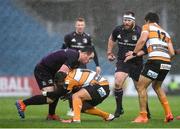15 February 2020; Peter Dooley of Leinster is tackled by Rabz Maxwane of Toyota Cheetahs during the Guinness PRO14 Round 11 match between Leinster and Toyota Cheetahs at the RDS Arena in Dublin. Photo by Ramsey Cardy/Sportsfile