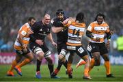 15 February 2020; Scott Fardy of Leinster is tackled by Clayton Blommetjies of Toyota Cheetahs during the Guinness PRO14 Round 11 match between Leinster and Toyota Cheetahs at the RDS Arena in Dublin. Photo by Ramsey Cardy/Sportsfile