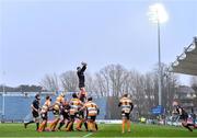 15 February 2020; Max Deegan of Leinster wins possession in the lineout during the Guinness PRO14 Round 11 match between Leinster and Toyota Cheetahs at the RDS Arena in Dublin. Photo by Harry Murphy/Sportsfile