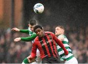 15 February 2020; Andre Wright of Bohemians in action against Gary O'Neill, left, and Lee Grace of Shamrock Rovers during the SSE Airtricity League Premier Division match between Bohemians and Shamrock Rovers at Dalymount Park in Dublin. Photo by Stephen McCarthy/Sportsfile