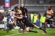 15 February 2020; Clayton Blommetjies of Toyota Cheetahs is tackled by Dave Kearney of Leinster during the Guinness PRO14 Round 11 match between Leinster and Toyota Cheetahs at the RDS Arena in Dublin. Photo by Harry Murphy/Sportsfile