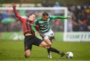 15 February 2020; Graham Burke of Shamrock Rovers in action against Kris Twardek of Bohemians during the SSE Airtricity League Premier Division match between Bohemians and Shamrock Rovers at Dalymount Park in Dublin. Photo by Stephen McCarthy/Sportsfile