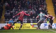 15 February 2020; Aaron Greene of Shamrock Rovers shoots to score his side's first goal during the SSE Airtricity League Premier Division match between Bohemians and Shamrock Rovers at Dalymount Park in Dublin. Photo by Stephen McCarthy/Sportsfile