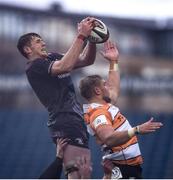 15 February 2020; Ryan Baird of Leinster wins possession in a line-out against Aidon Davis of Toyota Cheetahs compe during the Guinness PRO14 Round 11 match between Leinster and Toyota Cheetahs at the RDS Arena in Dublin. Photo by Ramsey Cardy/Sportsfile