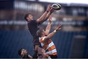 15 February 2020; Ryan Baird of Leinster wins possession in a line-out against Aidon Davis of Toyota Cheetahs compe during the Guinness PRO14 Round 11 match between Leinster and Toyota Cheetahs at the RDS Arena in Dublin. Photo by Ramsey Cardy/Sportsfile