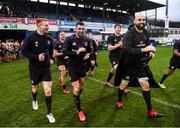 15 February 2020; Leinster players, from left, Ciarán Frawley, Rob Kearney, and Scott Fardy after the Guinness PRO14 Round 11 match between Leinster and Toyota Cheetahs at the RDS Arena in Dublin. Photo by Ramsey Cardy/Sportsfile