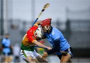 15 February 2020; Martin Kavanagh of Carlow in action against Eoghan O'Donnell of Dublin during the Allianz Hurling League Division 1 Group B Round 3 match between Carlow and Dublin at Netwatch Cullen Park in Carlow. Photo by David Fitzgerald/Sportsfile