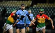 15 February 2020; Ronan Hayes of Dublin in action against Gary Bennett, left, and David English of Carlow during the Allianz Hurling League Division 1 Group B Round 3 match between Carlow and Dublin at Netwatch Cullen Park in Carlow. Photo by David Fitzgerald/Sportsfile