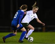 14 February 2020; Kerryanne Brown of Republic of Ireland in action against Bergþóra Sól Ásmundsdóttir of Iceland during the Women's Under-17s International Friendly between Republic of Ireland and Iceland at the RSC in Waterford United. Photo by Matt Browne/Sportsfile