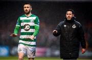 15 February 2020; Danny Lafferty, left, and Shamrock Rovers manager Stephen Bradley during the SSE Airtricity League Premier Division match between Bohemians and Shamrock Rovers at Dalymount Park in Dublin. Photo by Stephen McCarthy/Sportsfile