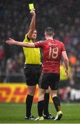 15 February 2020; Referee Rob Hennessy shows a yellow card to James Finnerty of Bohemians during the SSE Airtricity League Premier Division match between Bohemians and Shamrock Rovers at Dalymount Park in Dublin. Photo by Seb Daly/Sportsfile