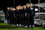 14 February 2020; Republic of Ireland players during the national anthem before the Women's Under-17s International Friendly between Republic of Ireland and Iceland at the RSC in Waterford United. Photo by Matt Browne/Sportsfile