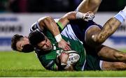 15 February 2020; Tiernan O'Halloran of Connacht is tackled by Jason Harries of Cardiff Blues during the Guinness PRO14 Round 11 match between Connacht and Cardiff Blues at the Sportsground in Galway. Photo by Eóin Noonan/Sportsfile