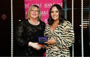 15 February 2020; Niamh Dunne from Park Ratheniska GAA club in Laois is presented with her PR/Media medallion by LGFA President Marie Hickey during the Learn to Lead – LGFA Female Leadership Programme graduation evening at The Croke Park, Jones Road, Dublin. The Learn to Lead programme was devised to develop the next generation of leaders within Ladies Gaelic Football. Photo by Brendan Moran/Sportsfile