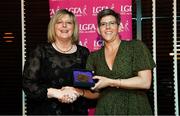 15 February 2020; Sinead Reel from Silverbridge GAA club in Armagh is presented with her Administration medallion by LGFA President Marie Hickey during the Learn to Lead – LGFA Female Leadership Programme graduation evening at The Croke Park, Jones Road, Dublin. The Learn to Lead programme was devised to develop the next generation of leaders within Ladies Gaelic Football. Photo by Brendan Moran/Sportsfile