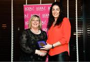 15 February 2020; Michelle Ryan from Ballymacarbry GAA club in Waterford is presented with her PR/Media medallion by LGFA President Marie Hickey during the Learn to Lead – LGFA Female Leadership Programme graduation evening at The Croke Park, Jones Road, Dublin. The Learn to Lead programme was devised to develop the next generation of leaders within Ladies Gaelic Football. Photo by Brendan Moran/Sportsfile