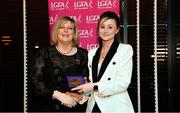 15 February 2020; Aisling Carey from Shandonagh GAA club in Mullingar, Westmeath is presented with her Officiating medallion by LGFA President Marie Hickey during the Learn to Lead – LGFA Female Leadership Programme graduation evening at The Croke Park, Jones Road, Dublin. The Learn to Lead programme was devised to develop the next generation of leaders within Ladies Gaelic Football. Photo by Brendan Moran/Sportsfile