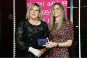 15 February 2020; Donna Hagan from Kildress GAA club in Tyrone is presented with her Coaching medallion by LGFA President Marie Hickey during the Learn to Lead – LGFA Female Leadership Programme graduation evening at The Croke Park, Jones Road, Dublin. The Learn to Lead programme was devised to develop the next generation of leaders within Ladies Gaelic Football. Photo by Brendan Moran/Sportsfile