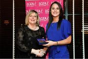 15 February 2020; Jennifer Higgins from Western Gaels GAA club in Roscommon is presented with her Coaching medallion by LGFA President Marie Hickey during the Learn to Lead – LGFA Female Leadership Programme graduation evening at The Croke Park, Jones Road, Dublin. The Learn to Lead programme was devised to develop the next generation of leaders within Ladies Gaelic Football. Photo by Brendan Moran/Sportsfile